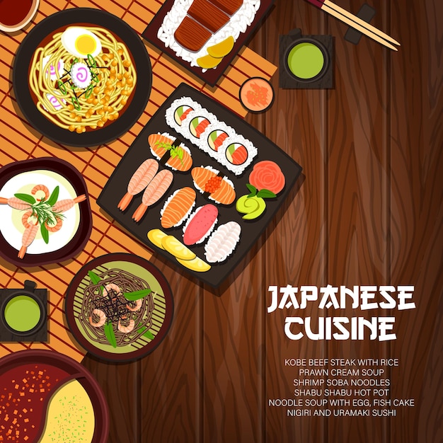 Japanese cuisine cartoon vector poster japan meals