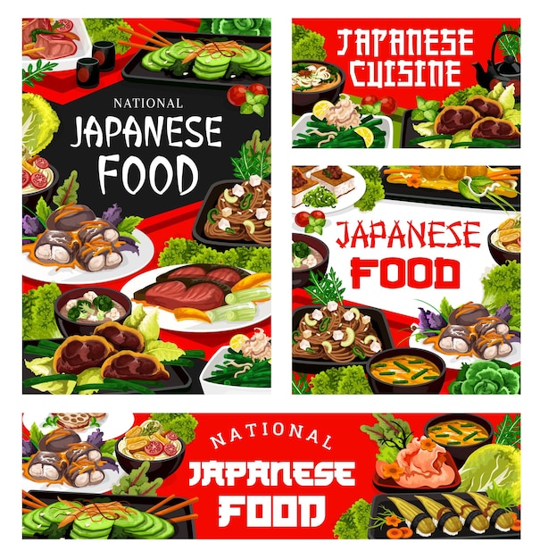 Japanese cuisine dishes seafood noodles and meat