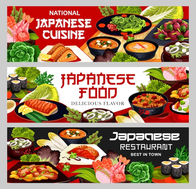 Vector japanese cuisine food japan restaurant banners