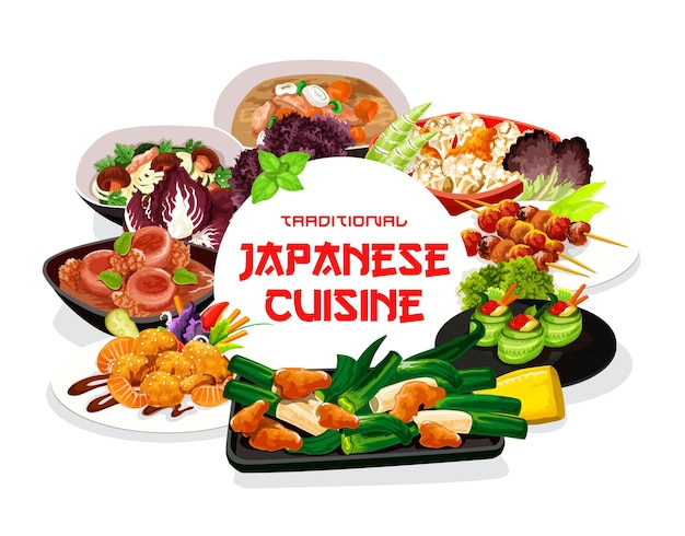 Japanese cuisine round vector frame