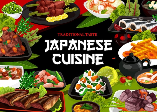 Vector japanese cuisine traditional dishes food menu