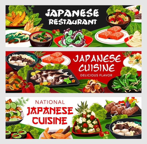 Vector japanese cuisine vector food banners asian meals