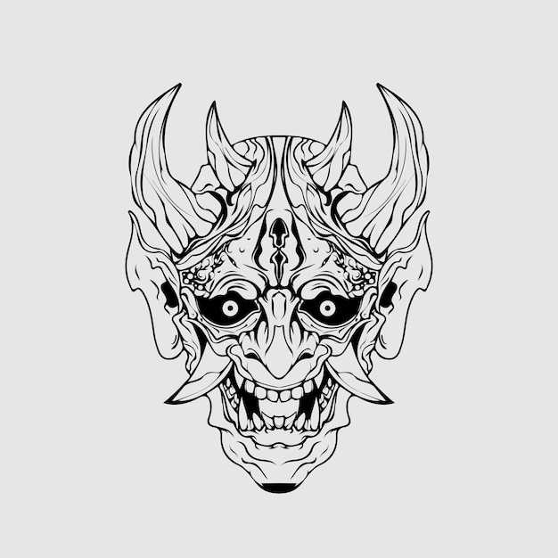 Vector japanese culture demon mask or oni mask with hand draw style on white background ready for apparel