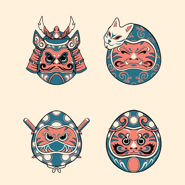 Japanese cute daruma mask vector art