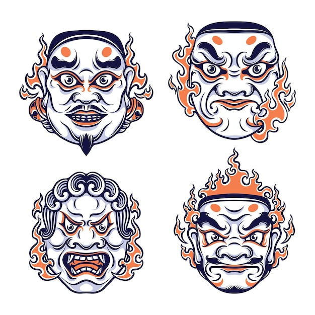 Vector japanese cute mask vector set