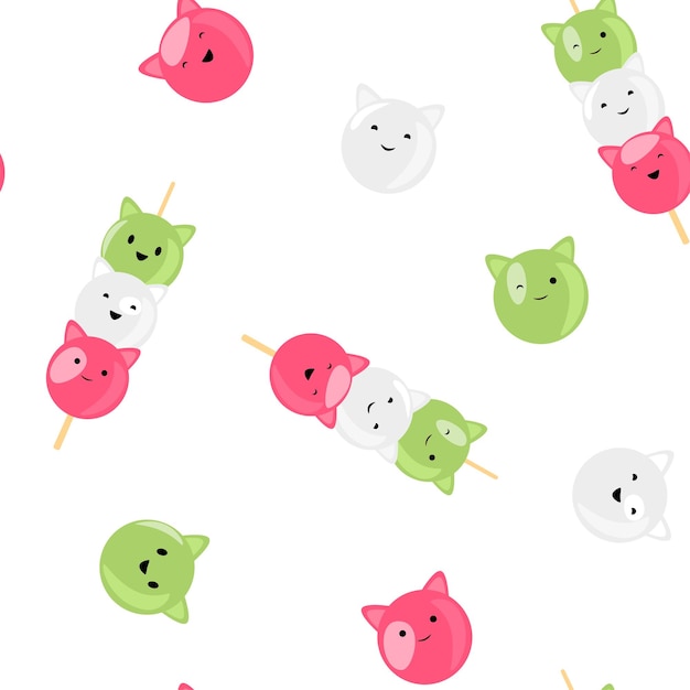 Japanese dango pattern. Japanese dango. Neko Dango Cat. Dessert in Japan. Asian cuisine.