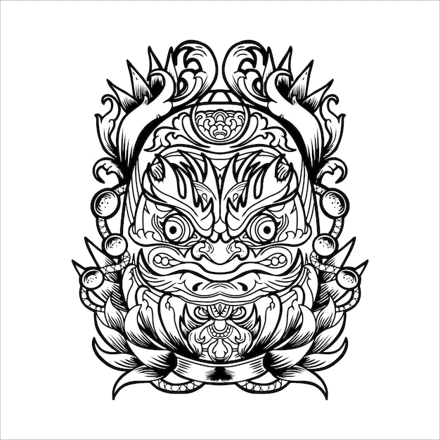 Japanese Daruma Doll Black And White Tattoo Vector