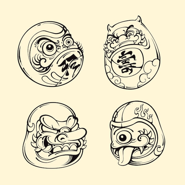 Arte del contorno vettoriale della maschera daruma giapponese