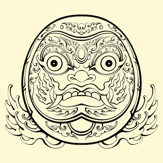 Japanese Daruma mask vector outline art