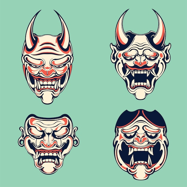 japanese demon character vector set