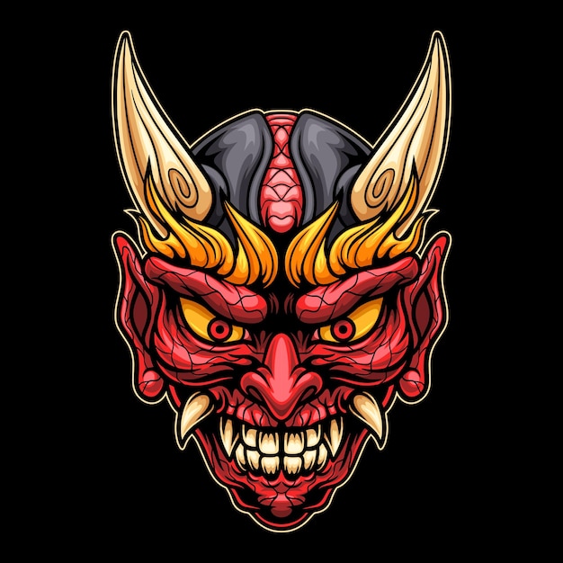 Japanese demon evil mask mascot logo illustration