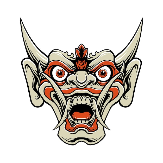 Japanese demon evil mask vector mascot logo illustration