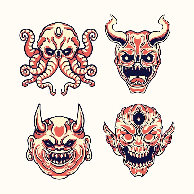 japanese demon mask vector art