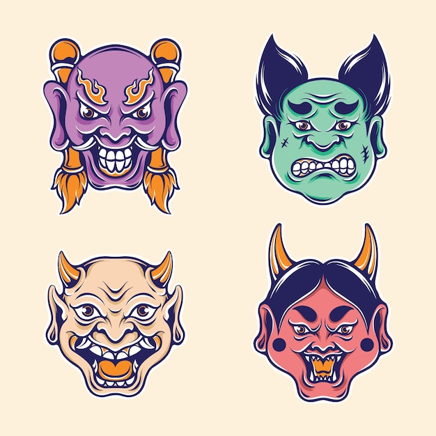 Vector japanese demon mask vector set