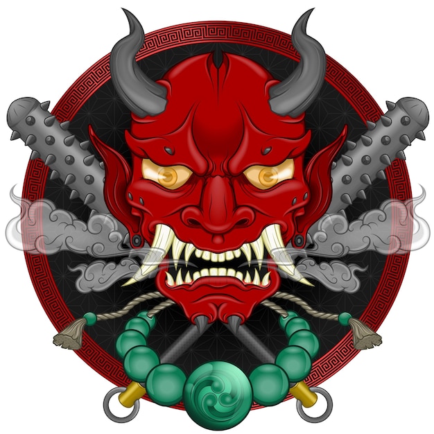 Vector japanese demon oni with kanabo