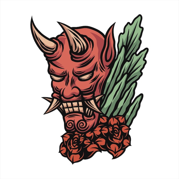 japanese devil illustration design with horns