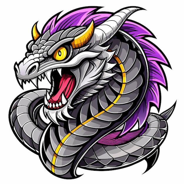 Vector japanese dragon naga hand drawn cartoon character sticker icon concept isolated illustration
