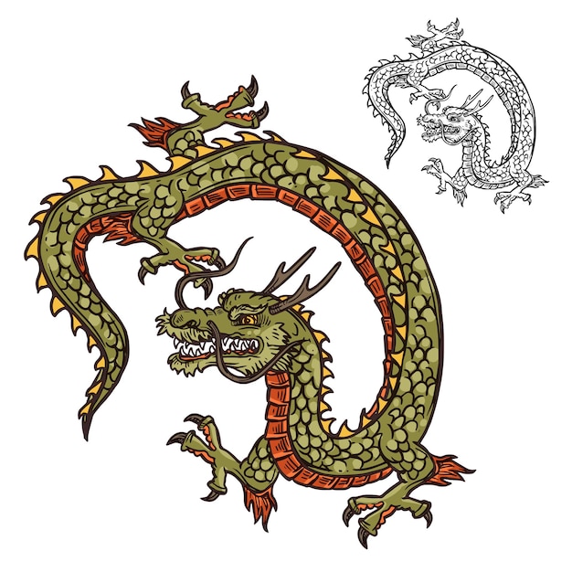 Disegno del tatuaggio del drago giapponese o mascotte della religione