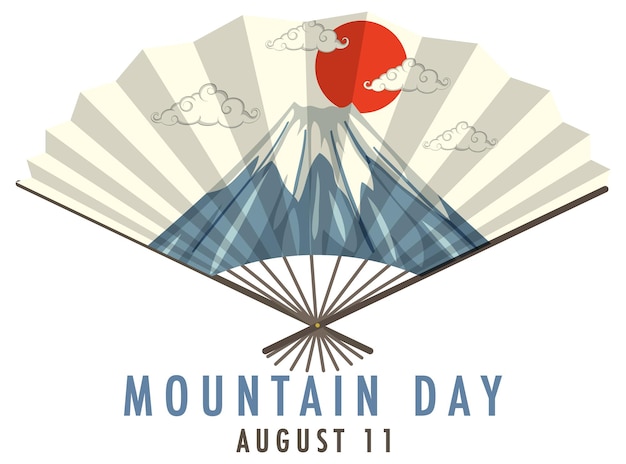 Vector japanese fan with mountain day on august 11 font banner