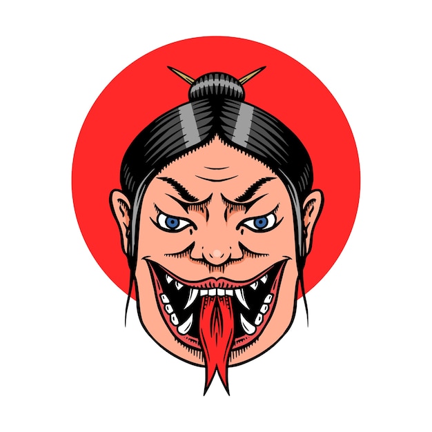 Japanese female geisha with snake tongue.
