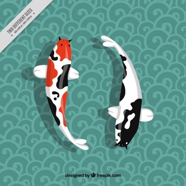 Vector japanese fishes on ornamental background