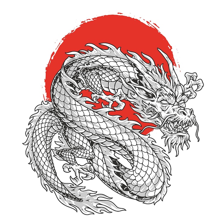 Vector japanese flying dragon colorful sticker