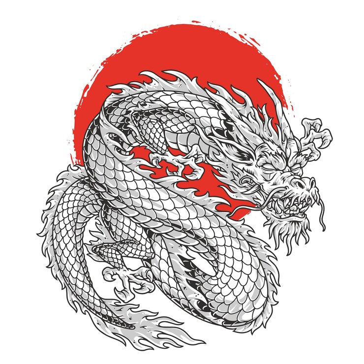 Vector japanese flying dragon colorful sticker