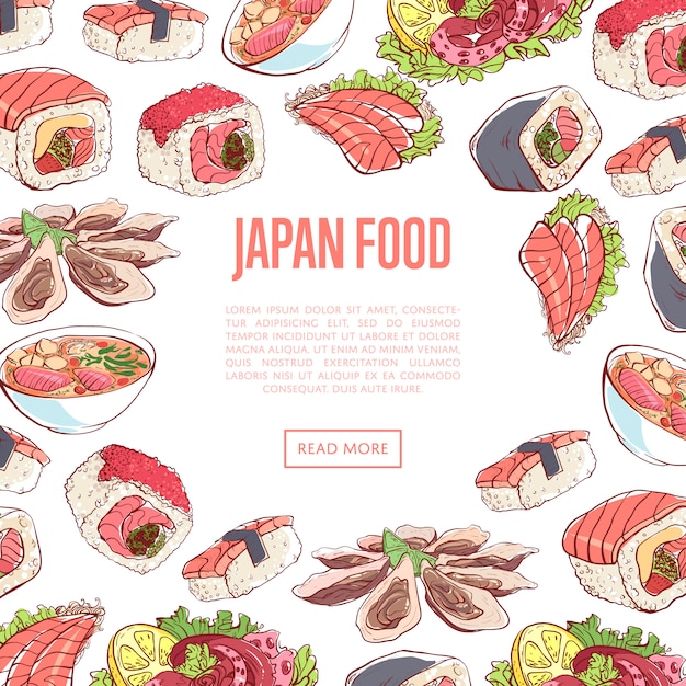 Vector japanese food banner with asian cuisine dishes