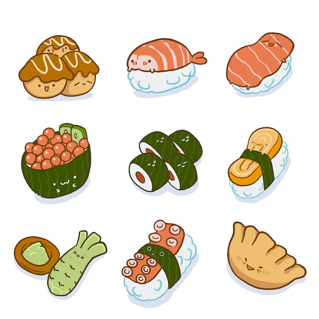 Vector japanese food character set