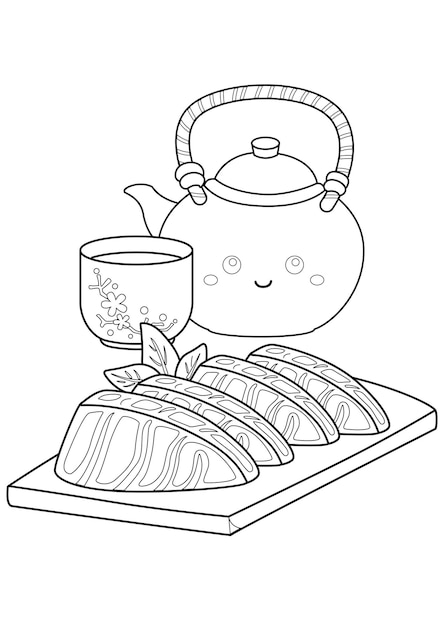 Japanese Food Coloring Pages A4 for Kids and Adult