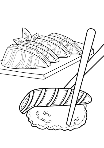 Japanese Food Coloring Pages A4 for Kids and Adult