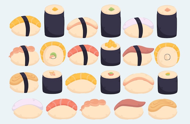 Insieme dell'illustrazione di diversi tipi di cibo giapponese