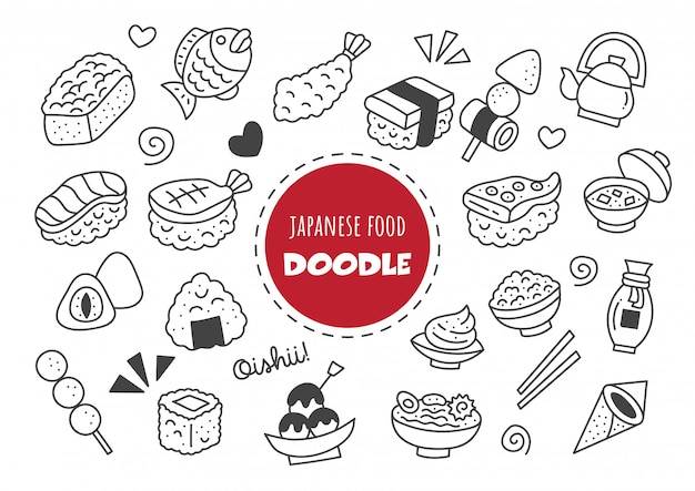 Vector japanese food kawaii doodle