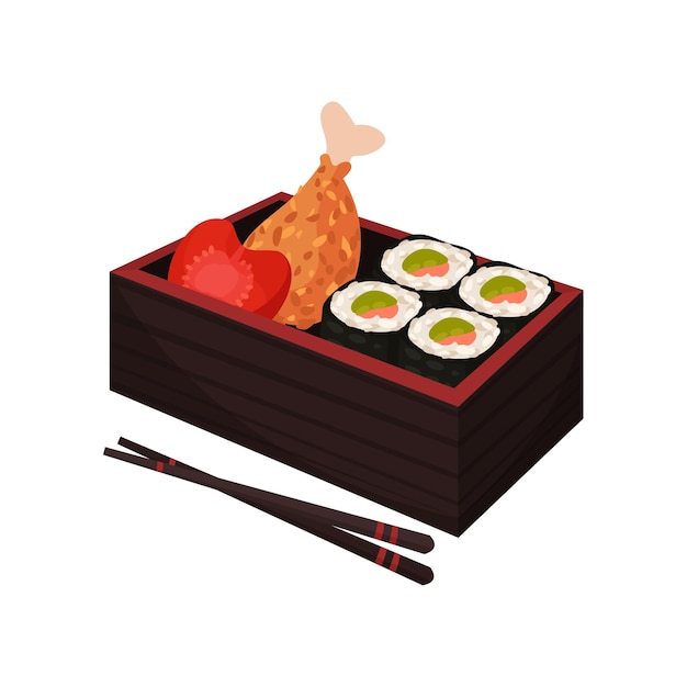 Vector japanese food in lunchbox on white background