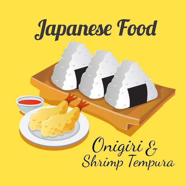 Японская еда onigiri и креветки tempura