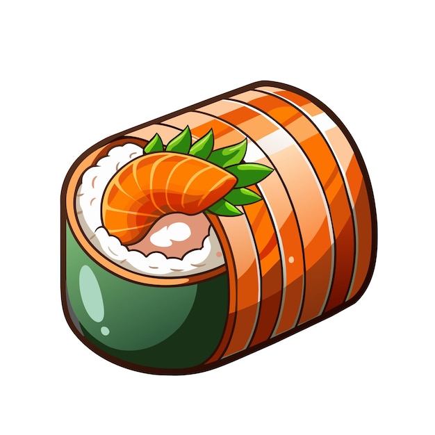 Japanese food sushi in cartoon style on white background