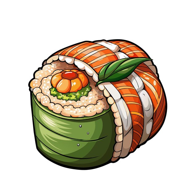 Vector japanese food sushi in cartoon style on white background