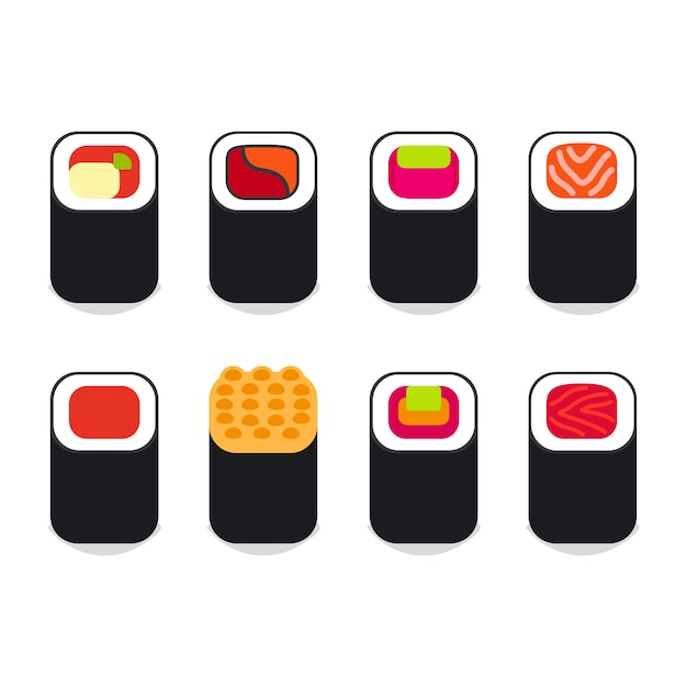 Japanese food sushi icons set