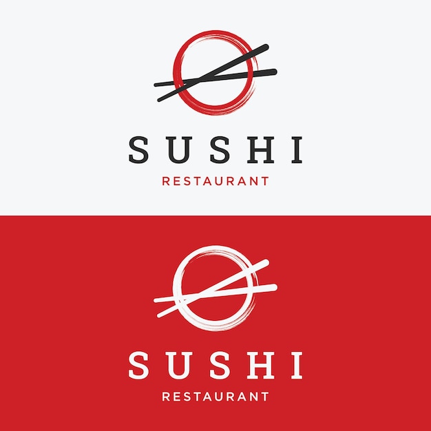 Vector japanese food sushi logo with crossed chopsticks logo for restaurant business bar