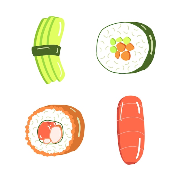 Иллюстрация коллекции вариантов суши японской кухни