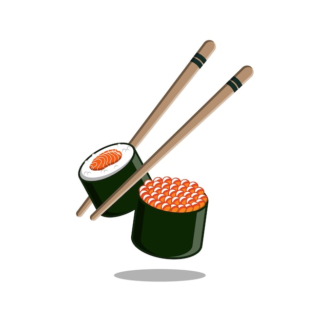 Vector japanese food sushi with chopstick cartoon illustration