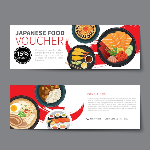 Japanese food voucher discount template flat design