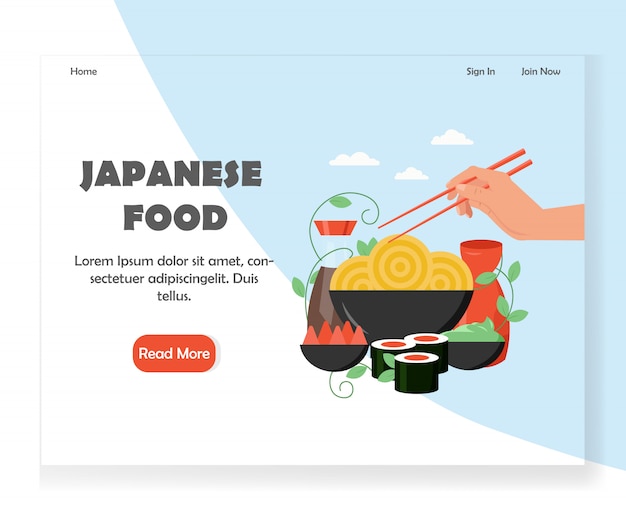 Japanese food website landing page design template