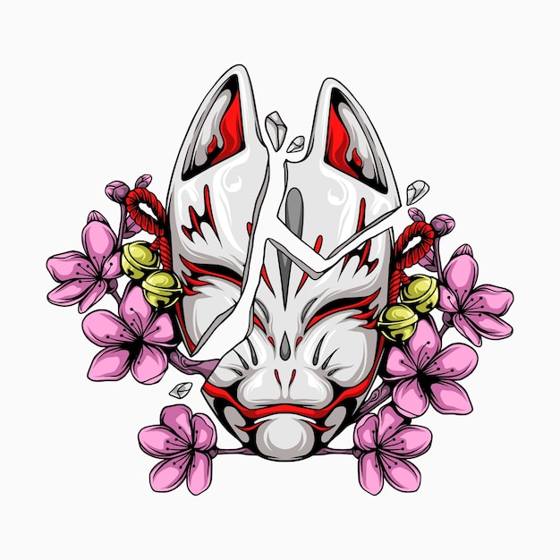 Japanese fox mask illustration.