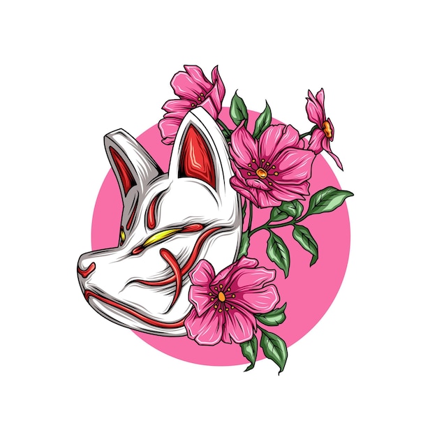 Japanese fox mask with flowers