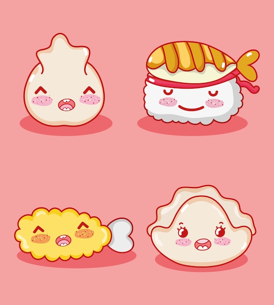 japanese gastronomy cute kawaii cartoons