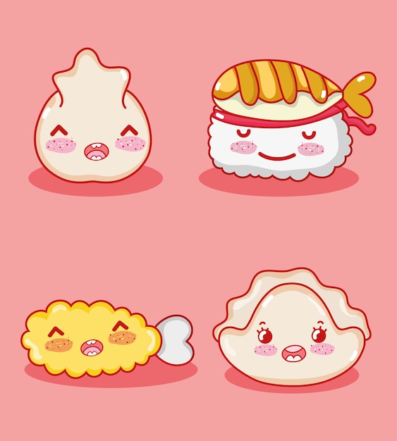 Japanese gastronomy cute kawaii cartoons