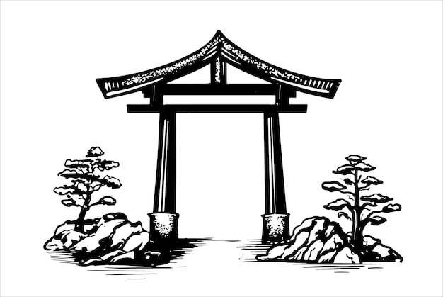 Japanese gate hand drawn vector