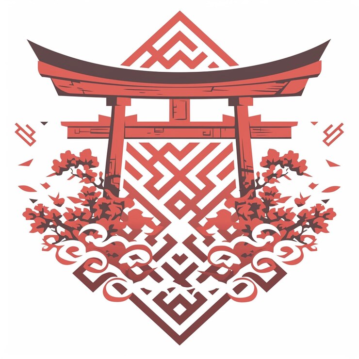 赤と黒の色の日本のゲートパターン