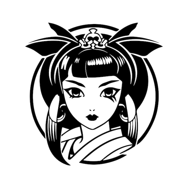 Premium Vector | Japanese geisha girl hand drawn logo design illustration